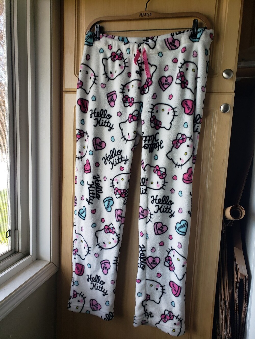 Sanrio Hello Kitty Cream Fleece Pajama Pants with Pink & Blue Accents